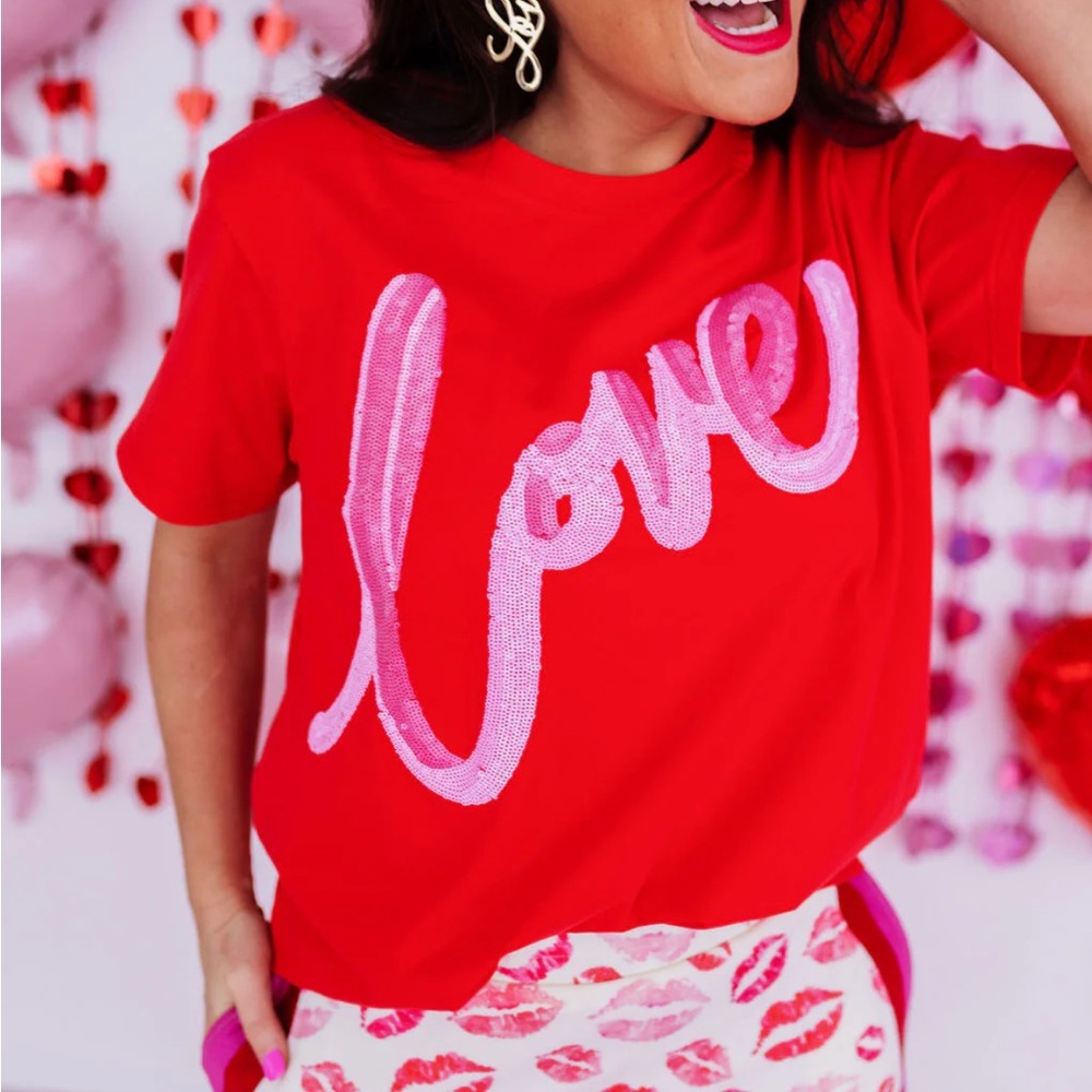 Brianna Cannon Red 'Love' Sequin Graphic Tee - Women